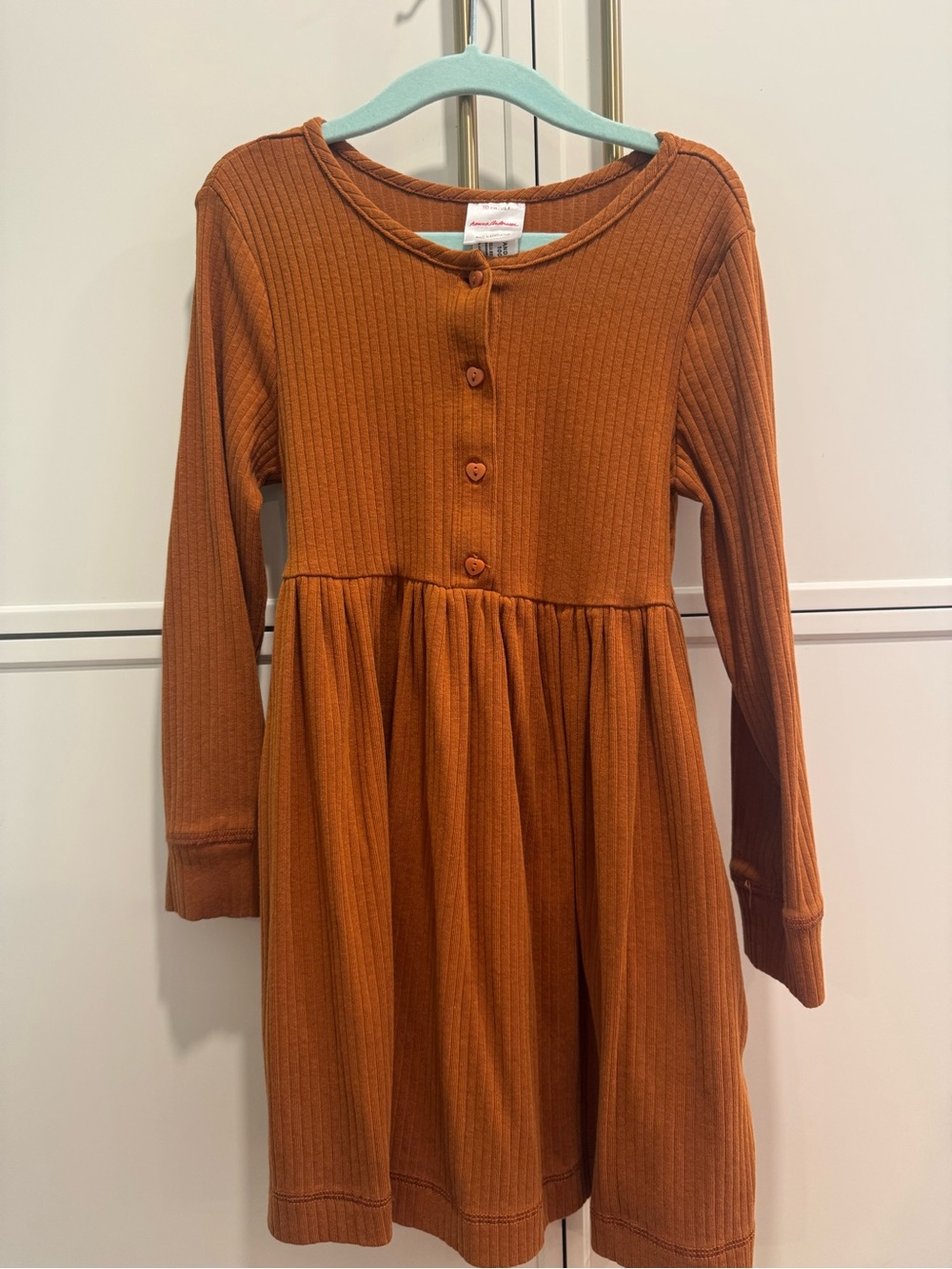 Hanna Andersson Ribbed Button-Front Dress in Rust Orange